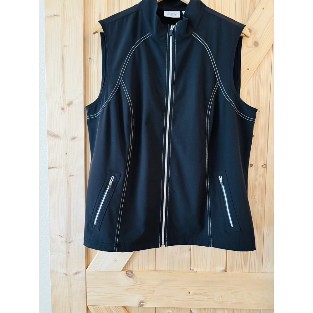 Chicos Zenergy Golf Vest Womens 3 XL Black Full Zip Mock Neck Active Sun UPF 50